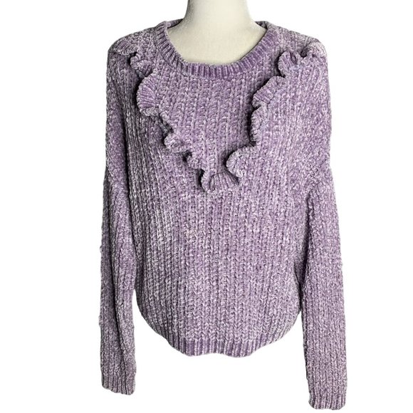Love at First Sight Sweaters - Love at First Sight Chenille Knit Sweater L Purple Dropped Shoulder Ruffle